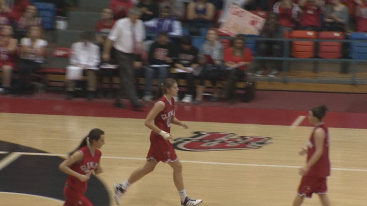 Winnipeg's Emily Potter after making a basket for the Glenlawn Lions.
