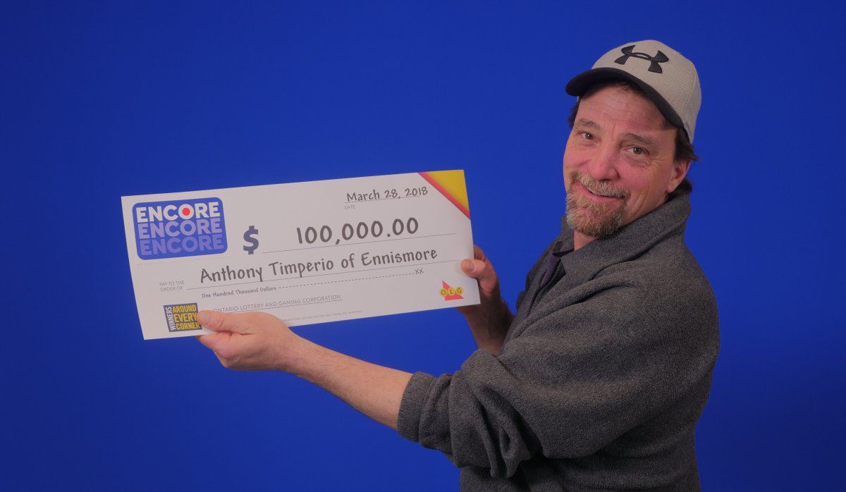  Anthony Timperio of Ennismore had the wining $100,000 Encore ticket for the March 23, 2018 draw. 