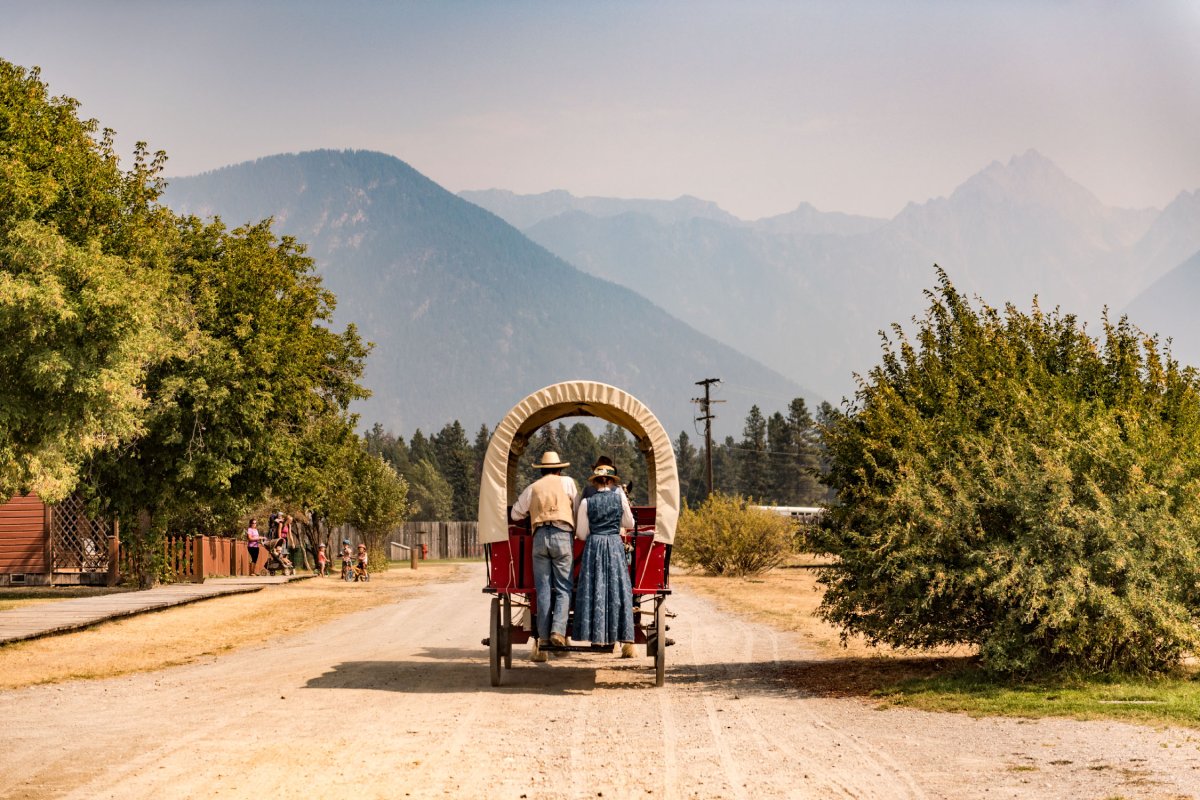 Actors at Fort Steele hitch a ride around the heritage town near Cranbrook, B.C.