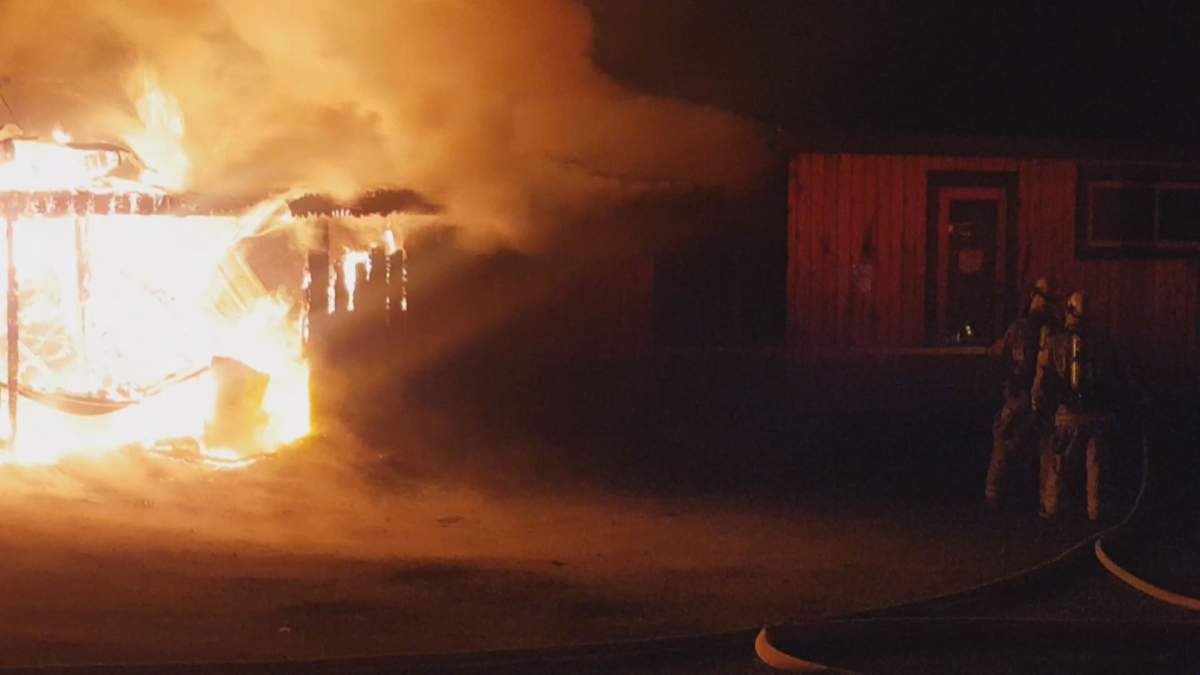 Firefighters battling the blaze at Fergie’s Cafe in Squamish. Credit: Jamie Williams