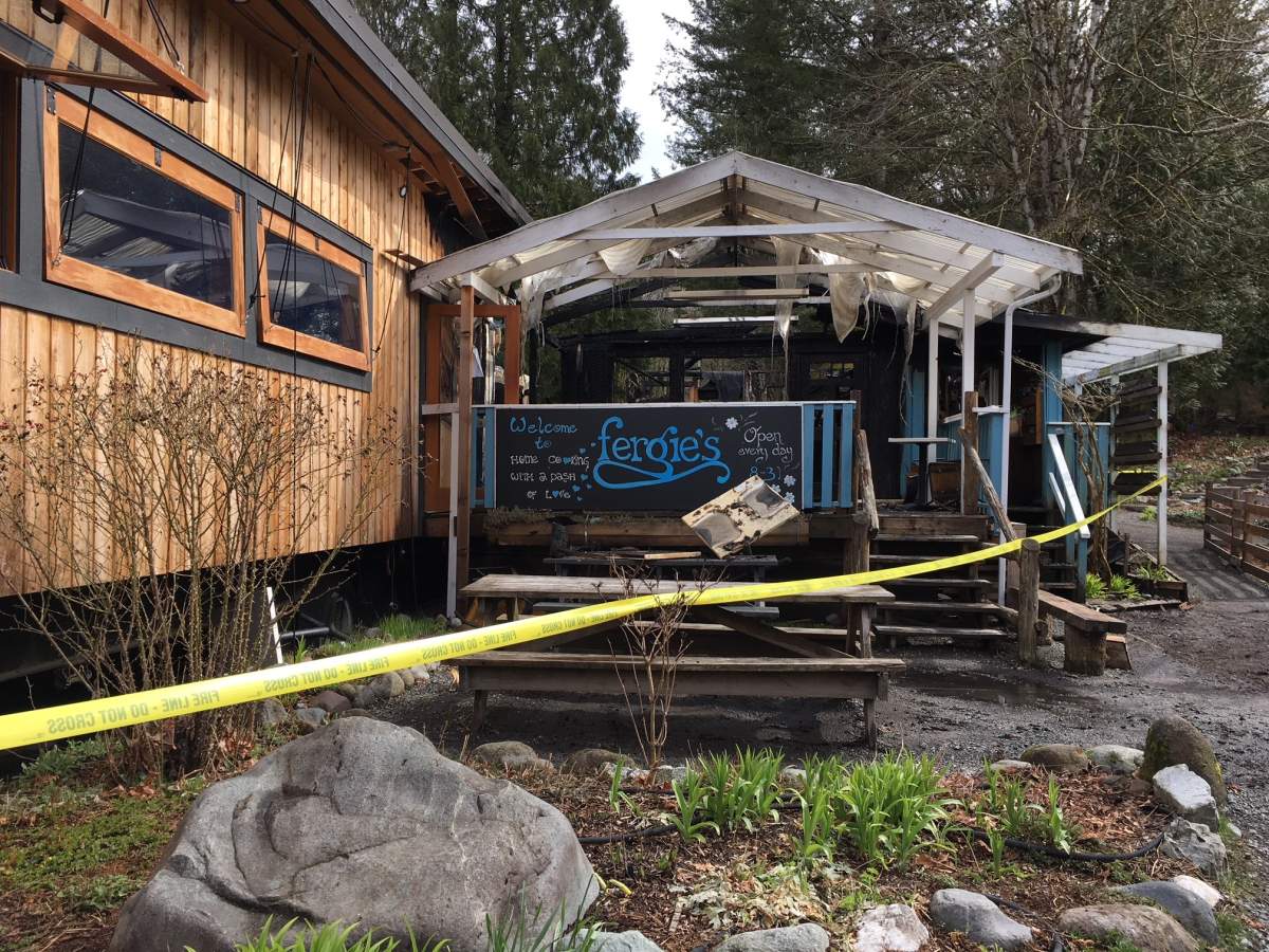 Fire gutted Fergie’s Cafe on Squamish Valley Road.