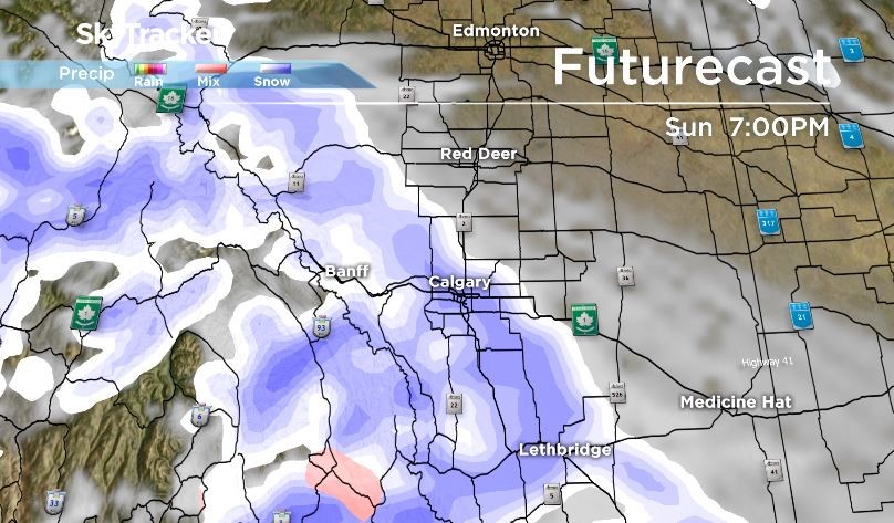 The heaviest snow is expected to fall  Sunday night and overnight into Monday in southwestern Alberta.