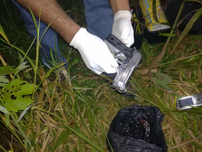 A photo of the gun that Peruvian authorities was used to kill shaman Olivia Arevalo less than a month after it was purchased by Canadian citizen Sebastian Woodroffe.