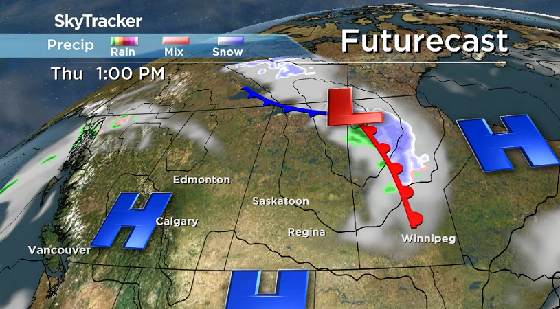High pressure keeps skies sunny on Thursday across central Saskatchewan.