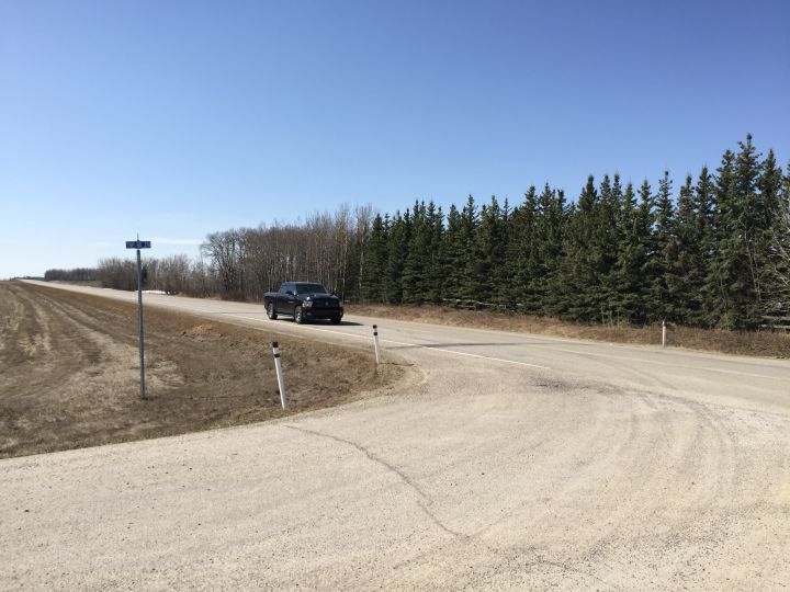 The site of a double fatal collision Friday, April 27, 2018 - Highway 22 and Township Road 274 north of Cochrane, Alta.