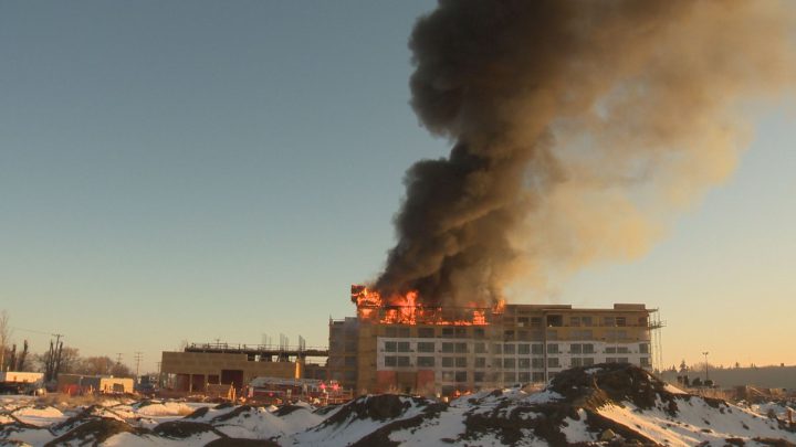 Fire engulfed the under-construction Sandman Hotel on Lorne Avenue in mid-April.