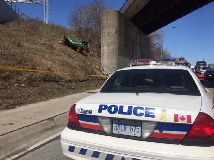 Toronto police say human remains have been found under a bridge near Black Creek Drive and Weston Road. 