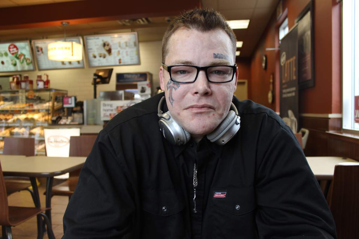 Josh sits inside Tim Hortons, roughly six months after his first interview with 980 CFPL’s Liny Lamberink.