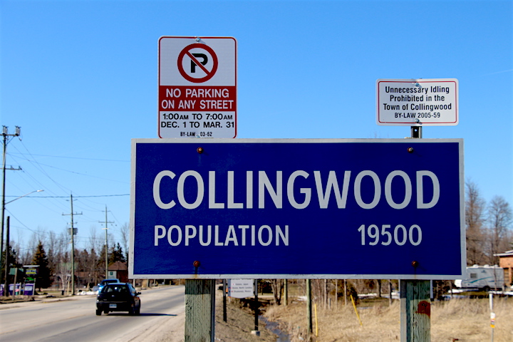 A sign welcoming residents and visitors to Collingwood, Ont. 