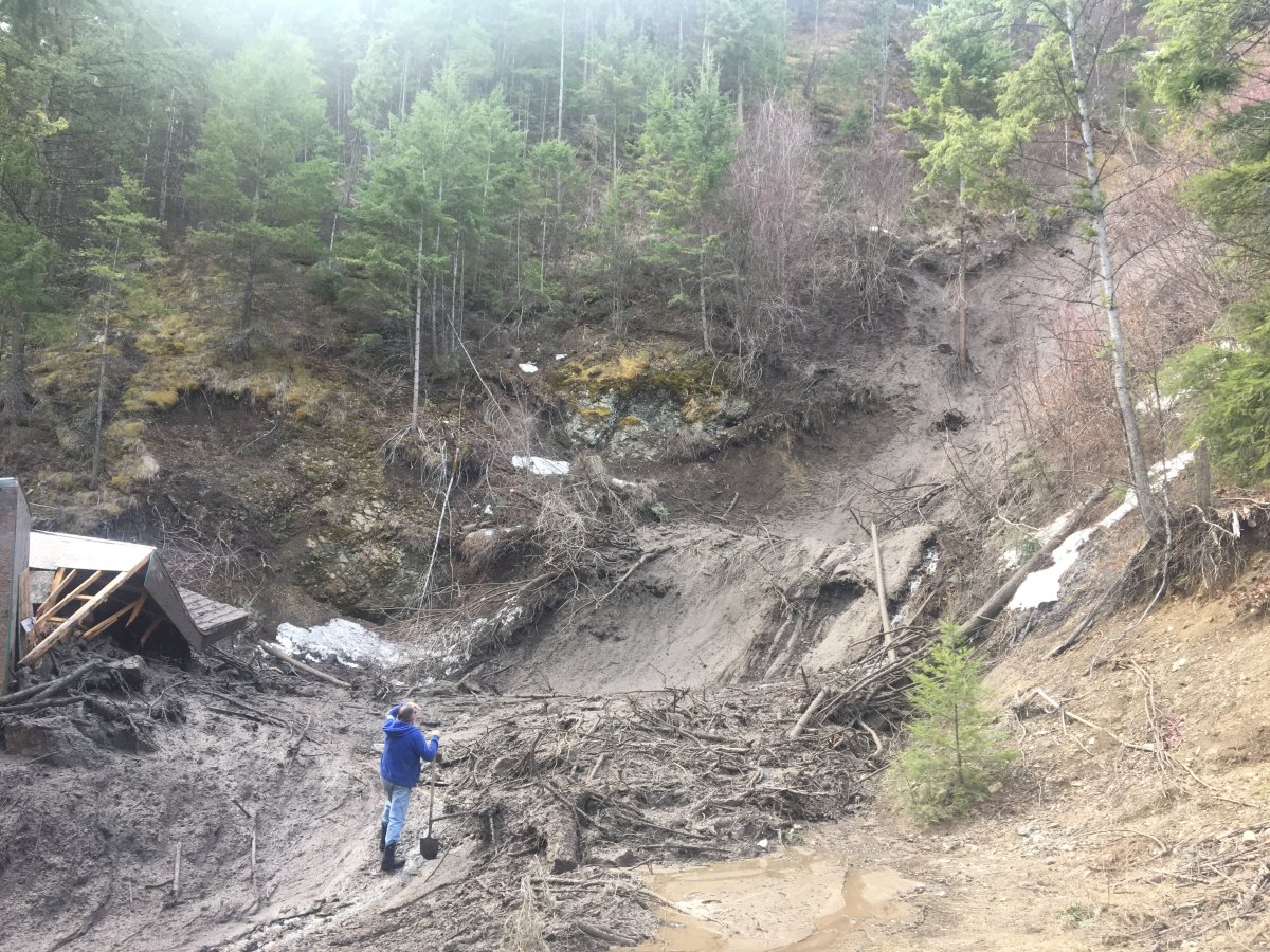 On Friday night, a mudslide swept down the hill and wiped out a shed on a property between Penticton and Keremeos. 