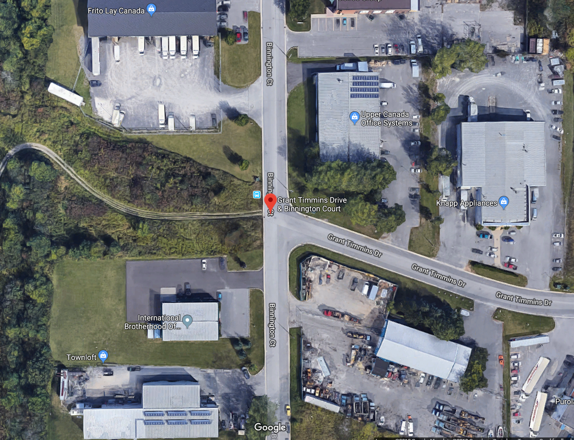 A Google Maps image shows the industrial area where a Kingston man was arrested on April 19 for allegedly breaking into a compound to steal chips and dips.