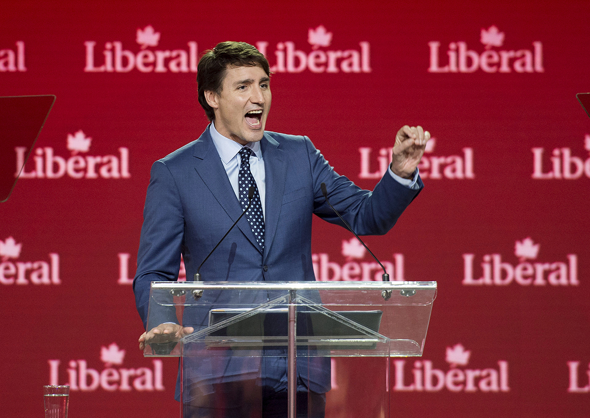Prime Minister Justin Trudeau delivers a speech at the federal Liberal national convention in Halifax on Saturday, April 21, 2018. 