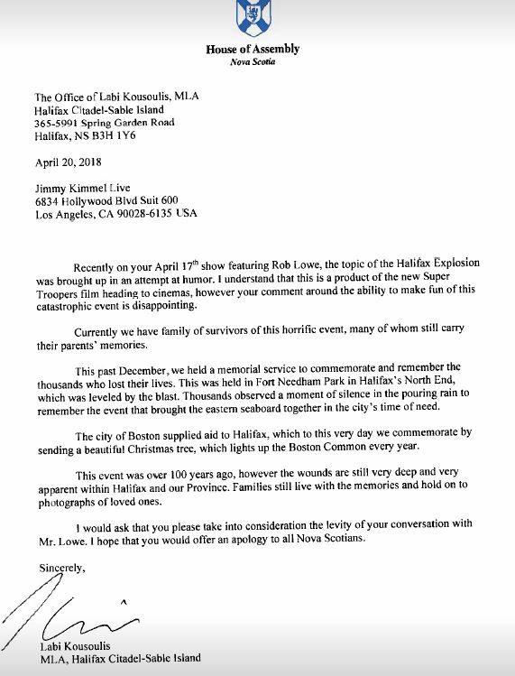 Nova Scotia minister asks Jimmy Kimmel to apologize over Halifax Explosion segment - image