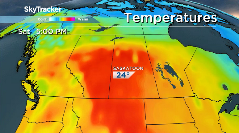 Mid-20 degree heat will be reached in Saskatoon on Saturday, for the first time in 7 months.