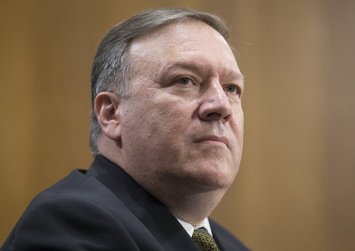 Mike Pompeo appears before the Senate Foreign Relations Committee hearing on his nomination to be Secretary of State, on Capitol Hill on April 12.
