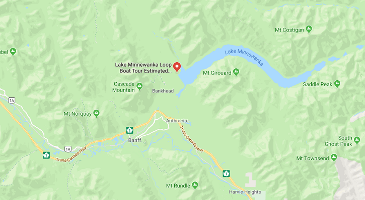 Map of the Minnewanka loop in Banff.