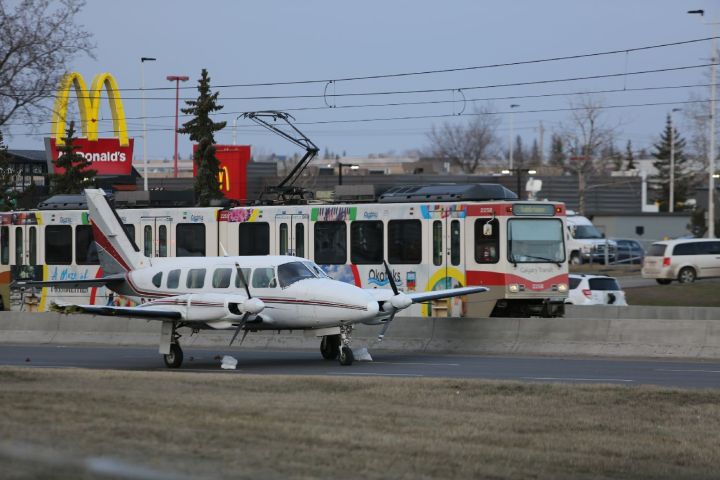 A plane landed on a Calgary roadway Wednesday. No injuries were reported.