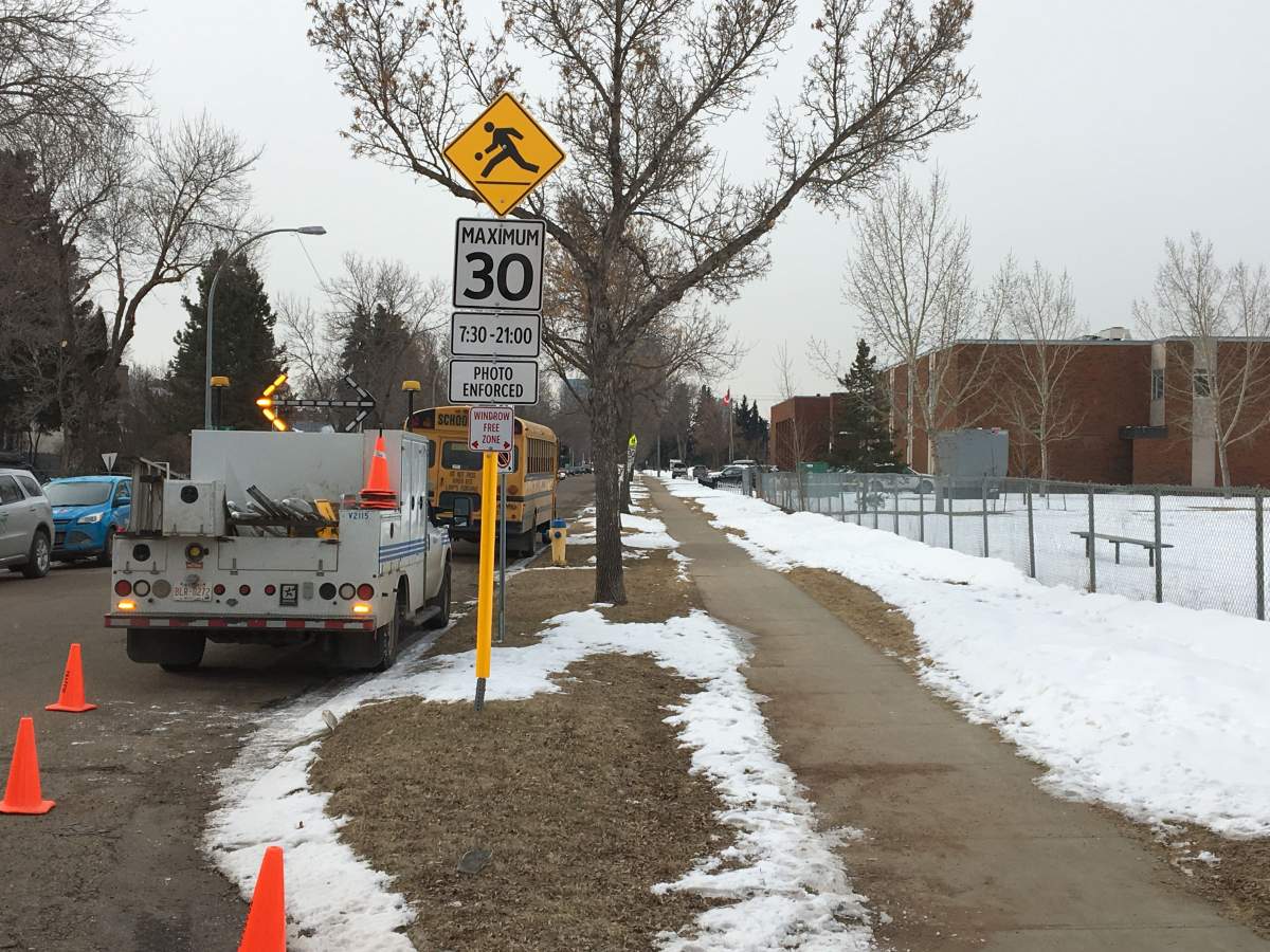 The final school zones are converted to playground zones in Edmonton, Wednesday, April 4, 2018. 