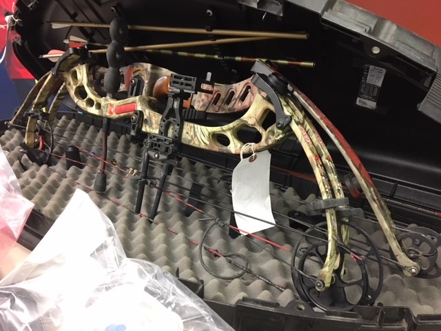 A crossbow was among the items seized during two search warrants conducted in Red Deer, Alta. on Monday, Dec. 11, 2017.