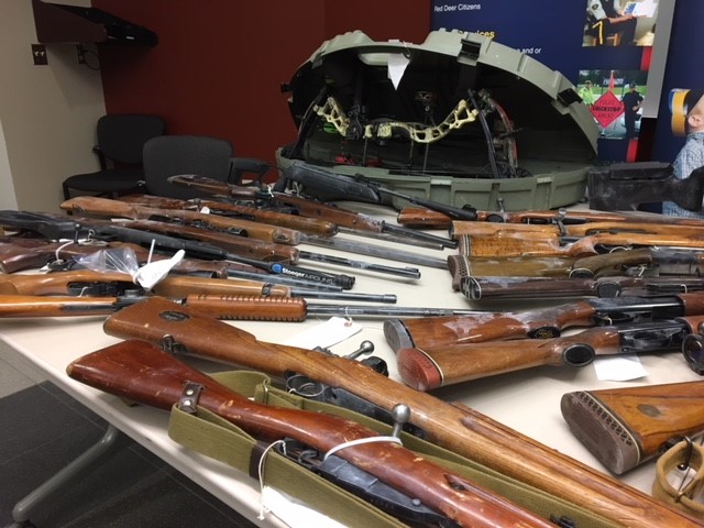 29 firearms were among the items seized during two search warrants conducted in Red Deer, Alta. on Monday, Dec. 11, 2017. 