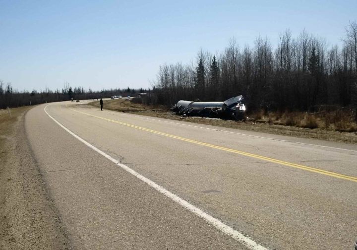 The driver of a pickup truck was airlifted to hospital on Friday after her vehicle collided with a semi-truck near the hamlet of Newbrook, Alta. on Friday.