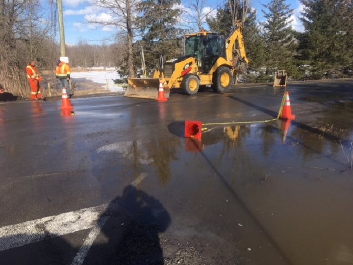Part of a road collapse in Rigaud because of the heavy rain.