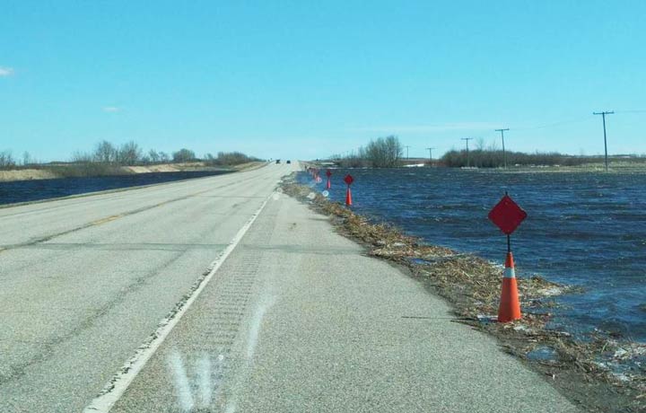 RCMP are advising motorists that water was risen to the edge of the road on Highway 16 between Elfros and Leslie, Sask.