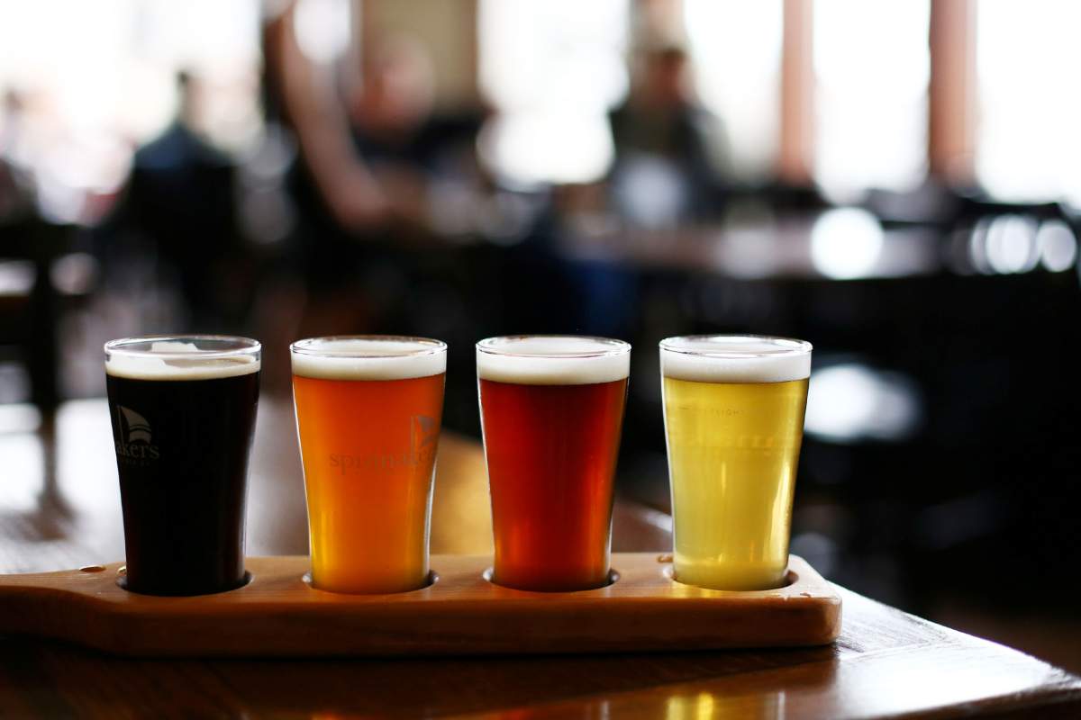 Beer flight at Spinnakers Brewpub along the Victoria Ale Trail.