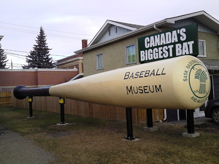 "Canada's Biggest Bat" is seen outside of the Saskatchewan Baseball Hall of Fame and Museum in Battleford, Sask. in this undated handout photo.