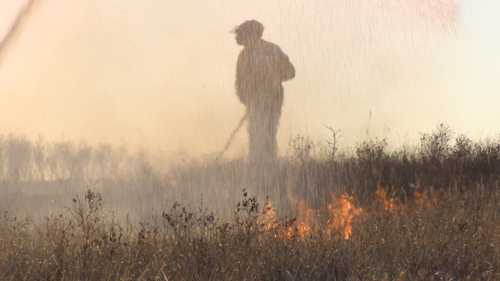 Firefighters spent several hours battling a brush fire on April 23, 2018 south of Saskatoon.