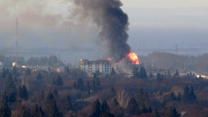 Explosions were heard while firefighters battled a major blaze at a hotel construction site in Saskatoon.