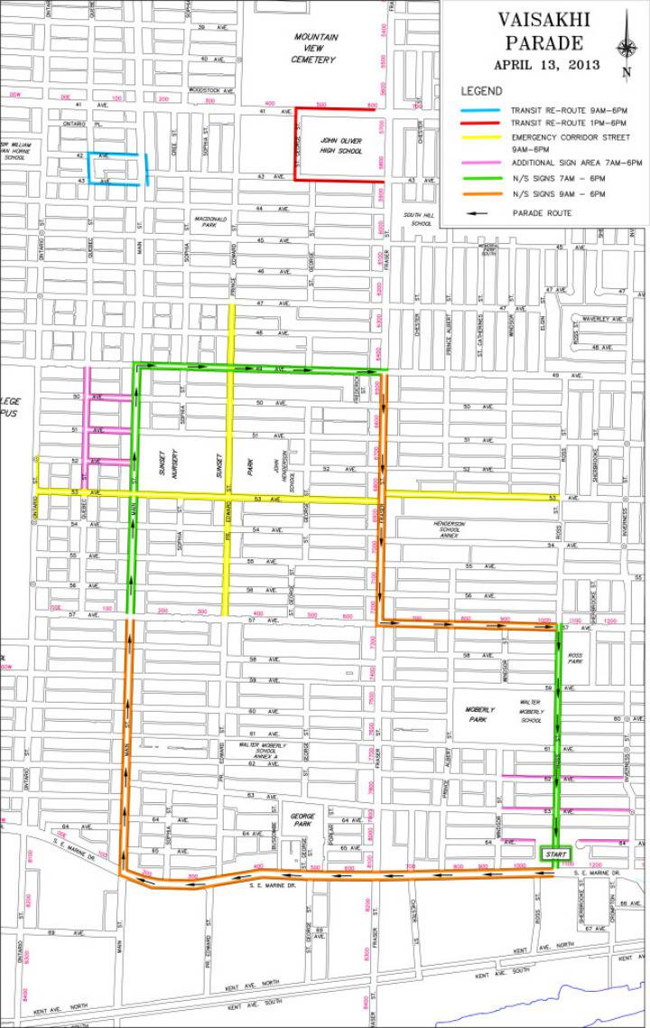 Here is the 2018 Vancouver Vaisakhi parade route: