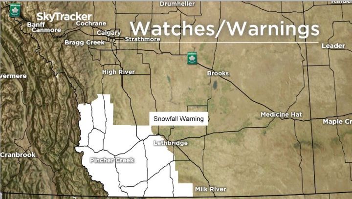 Up to 15 centimetres of snow is expected in parts of southern Alberta by Friday.