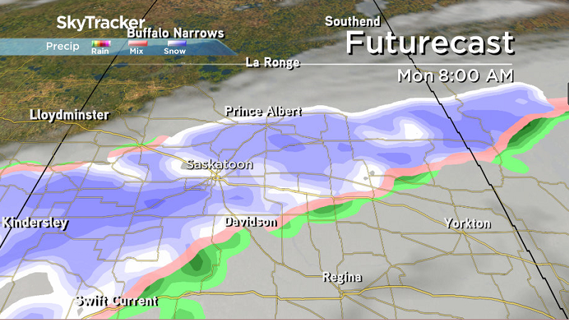 Some models are introducing a chance of snow to start the week in the Saskatoon area.