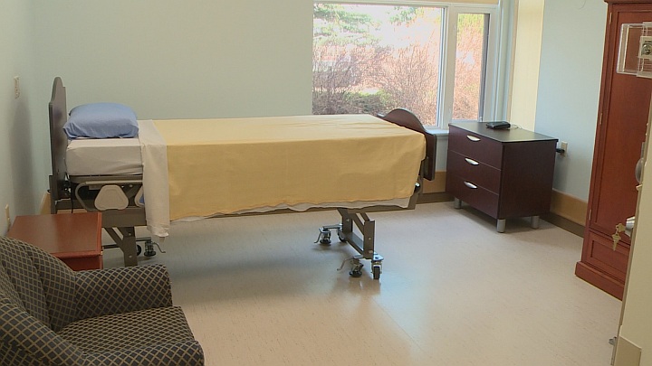 Resident bedroom in the new long-term care complex mental unit at St. Michael's Health Centre.