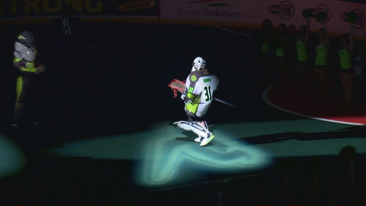 Teanna Sieben from Estevan joined the Saskatchewan Rush in the morning shoot around and in warm-ups at SaskTel Centre prior to the ball drop.