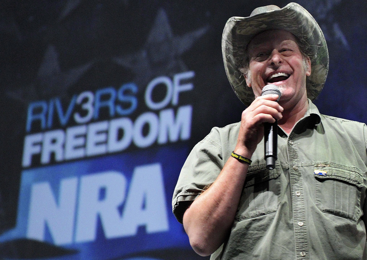 In this May 1, 2011 file phot, musician and gun rights activist Ted Nugent addresses a seminar at the National Rifle Association's 140th convention in Pittsburgh. 