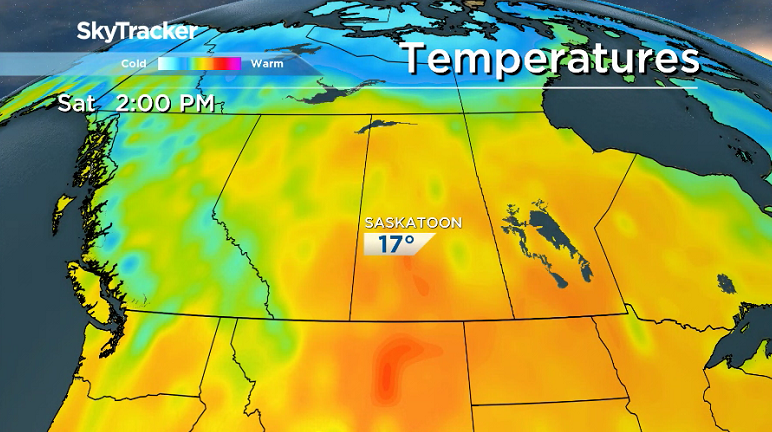 The hottest air so far this year slides into Saskatoon on Saturday, April 21, 2018.