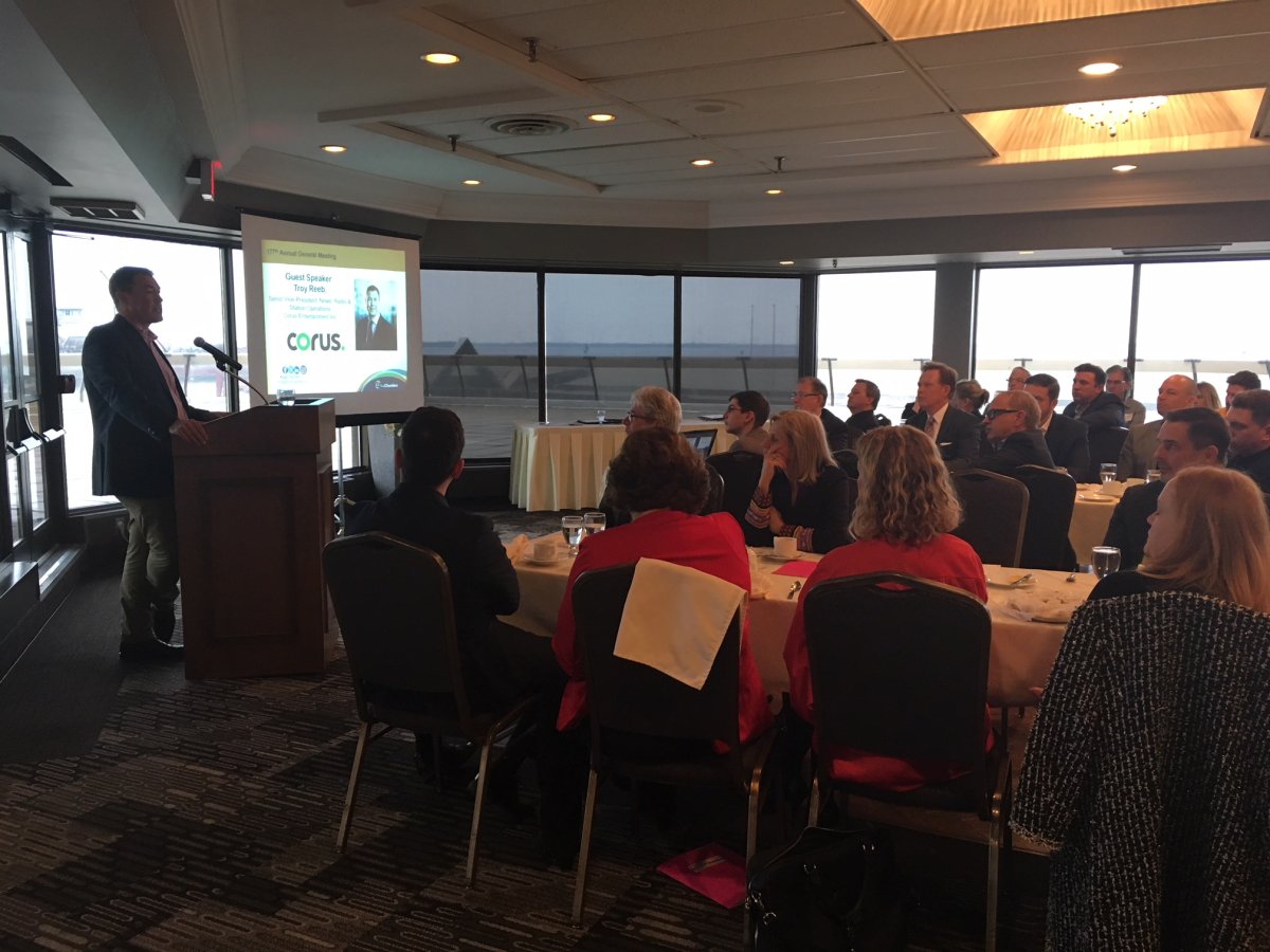 Troy Reeb, senior vice president of news at Global was the guest speeker at Kingston's annual Chamber of Commerce luncheon on April 12.