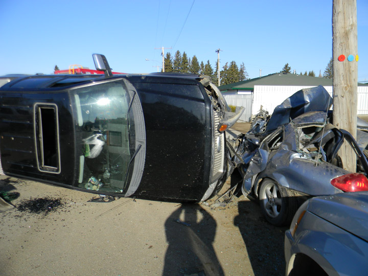 Unity RCMP said the driver of an eastbound truck lost control, crossed the roadway and hit a parked car.