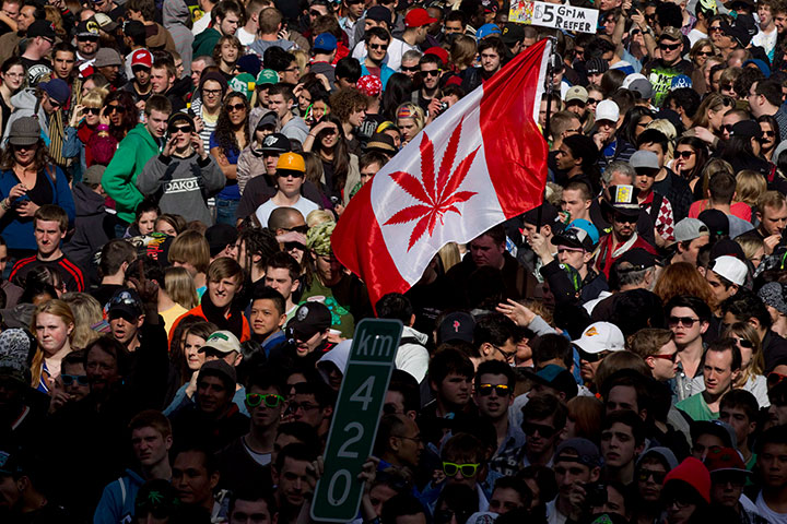 A large number of demonstrators take part in 4/20 in Vancouver, B.C. Friday, April, 20, 2012. 