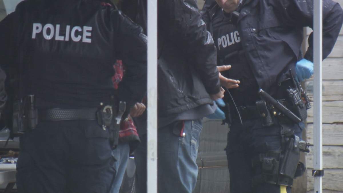 The scene of an arrest at an alleged drug house in Surrey’s Newton area on April 13, 2018.