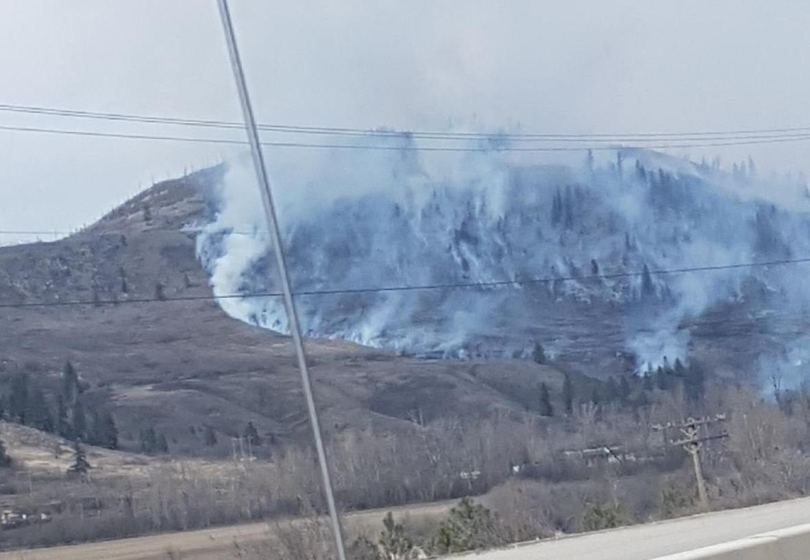 A grass fire measuring over 100 hectares near Niskonlith Lake between Chase and Pritchard on April 4, 2018.