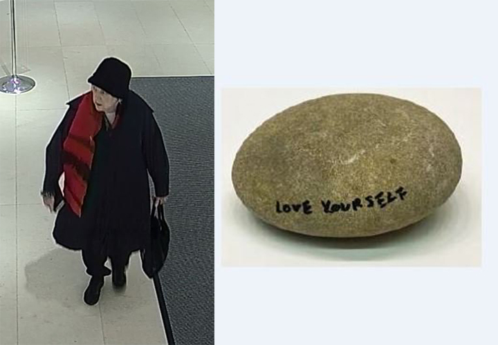 Toronto police say they're looking for a suspect after a rock with an inscription by Yoko Ono was taken from the Gardiner Museum on Friday.