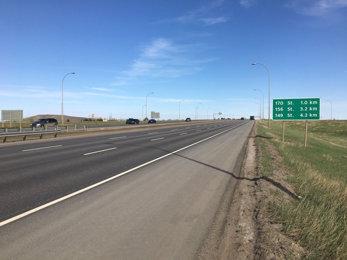 Eastbound lanes of the Yellowhead in west Edmonton were shut down Saturday, May 12, 2018, due to a motorcycle crash.