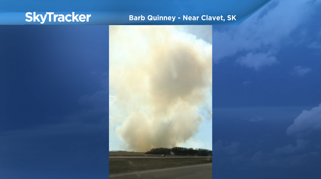 A fire sparked up along Highway 16 east of Saskatoon on Sunday.