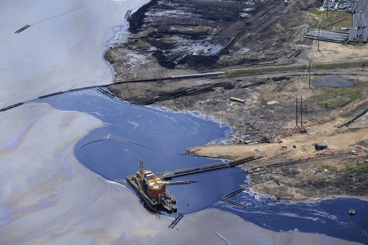Tailing pond at the Syncrude Canada Mildred Lake Oil Sands project, belonging to a partnership of Suncor Energy, Imperial Oil, Sinopec, CNOCC and Mocal Energy, near Fort McMurray, Alberta on Tuesday, June 13, 2017.