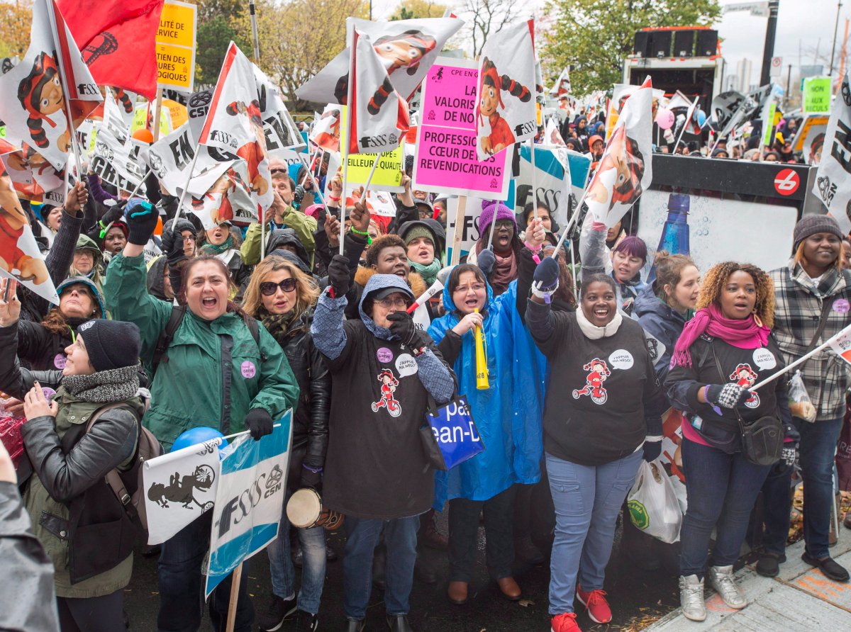 Daycare workers in Laval and Montreal have voted 91 per cent in favour of a general strike mandate.