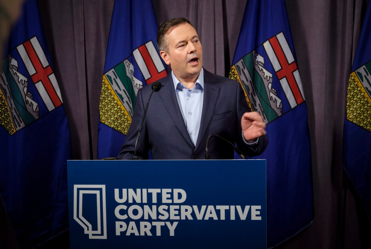 Jason Kenney speaks to the media at his first convention as leader of the United Conservative Party in Red Deer, Alta., Sunday, May 6, 2018.