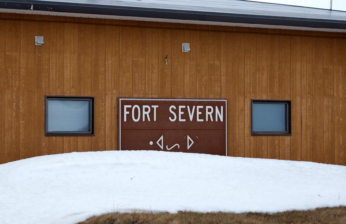 Part of the airport building is seen at Fort Severn, Ontario's most northerly community, on Wednesday, April 25, 2018.